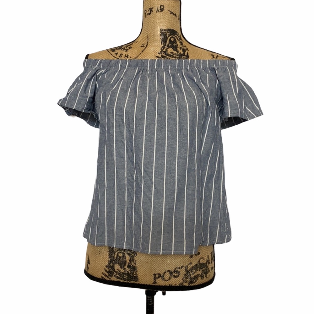 Emory Park Striped Off Shoulder Boho Crop Top S
